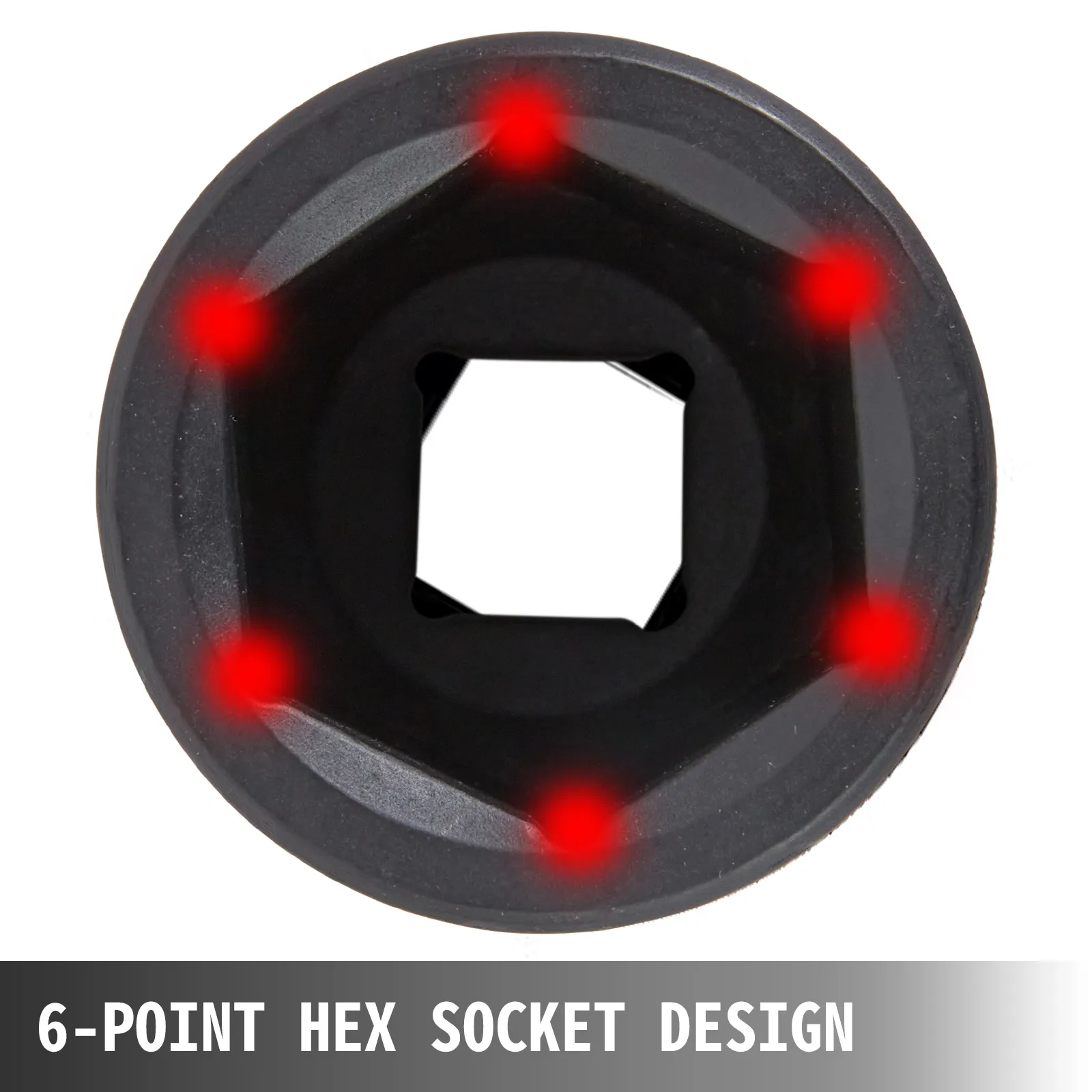 6-point hex socket of VEVOR impact socket set highlighted with red dots.