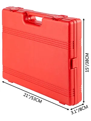 red carrying case for VEVOR impact socket set, dimensions marked 21"x15"x3.1".
