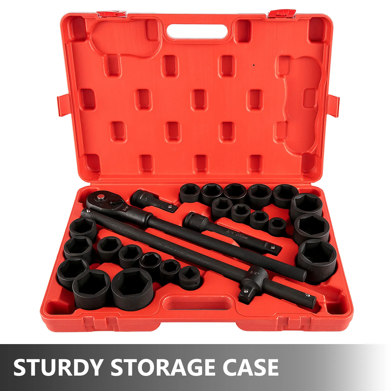 VEVOR impact socket set in red sturdy storage case