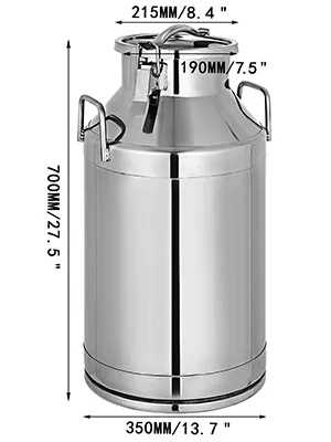 Bidone del latte in acciaio inox VEVOR con dimensioni e finitura lucida.