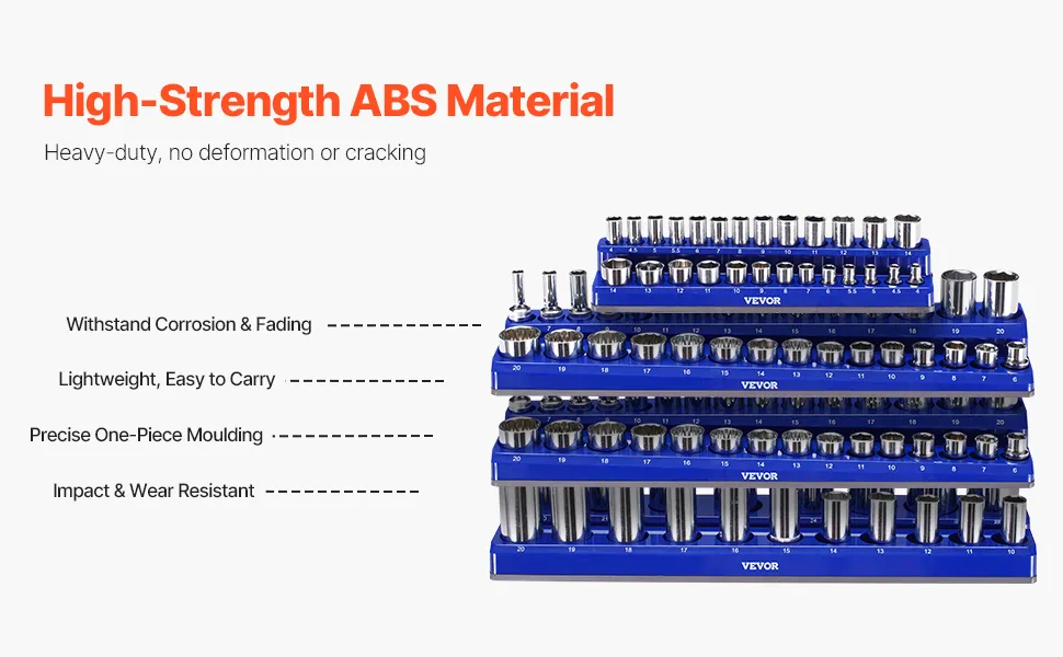 Magnetic Socket Organizer Set 8PCS Socket Trays Blue & Red for Metric SAE