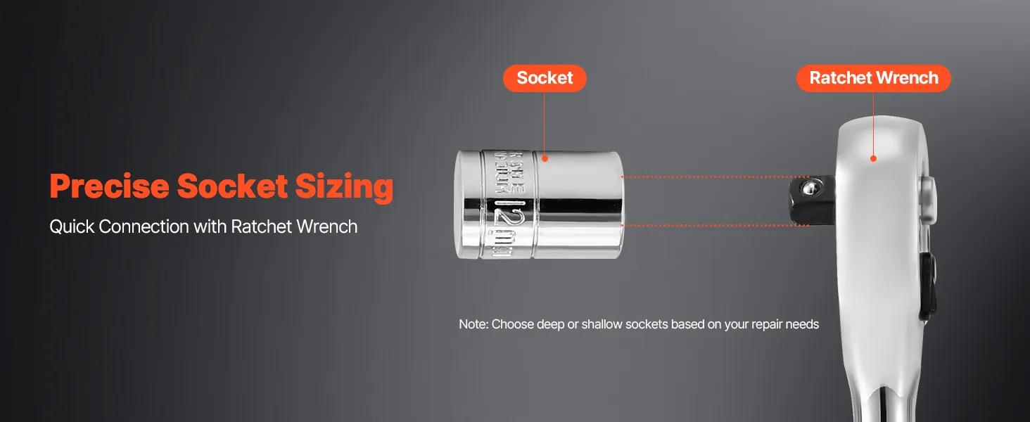 VEVOR Socket Set, 46 Pieces, 1/4 inch Drive Socket Tool Set, SAE and Metric Size, Deep and Standard, Mechanic Tool Kit with Storage Case, Chrome Plated CR-V Alloy Steel, for Automotive Repair