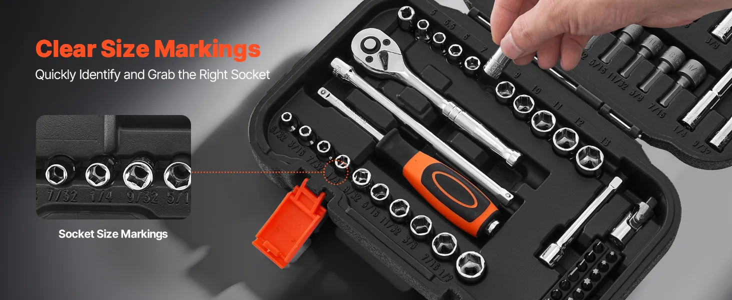 VEVOR Socket Set, 70 Pieces, 1/4 inch Drive Socket and Ratchet Set, SAE and Metric, Deep and Shallow, Mechanic Tool Kit with Bits, Accessories and Storage Case, CR-V Alloy Steel, for Automotive Repair