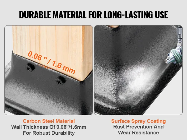 VEVOR post base 4x4, carbon steel material, surface spray coating, rust prevention, wear resistance.
