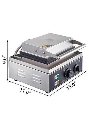 VEVOR Waffel-Donut-Maschine mit den Abmessungen 9"x11"x13", Edelstahlkonstruktion, Bedienknöpfe.