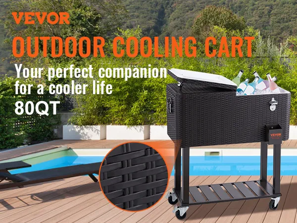 Rollbare Kühlbox von VEVOR für den Pool, gefüllt mit Getränken, ideal für Kühlbedürfnisse im Freien.