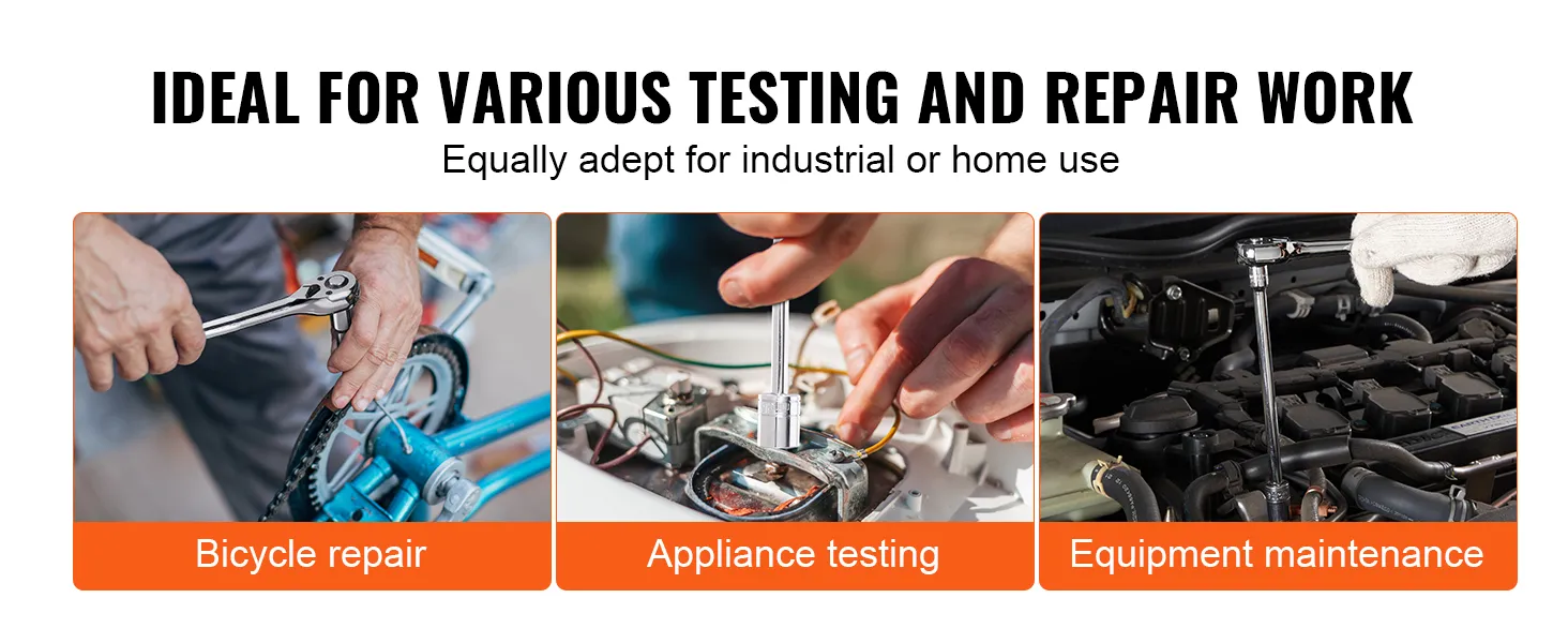 Juego de vasos VEVOR utilizado para reparación de bicicletas, pruebas de electrodomésticos y mantenimiento de equipos en el hogar o el lugar de trabajo.