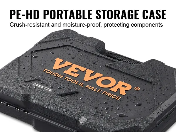 Juego de llaves de vaso VEVOR en estuche de almacenamiento portátil de PE-HD, resistente al aplastamiento y a la humedad con herramientas.