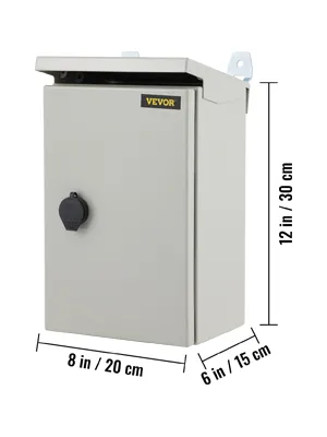 Caja eléctrica VEVOR, 12 x 8 x 6 pulgadas, caja de acero gris con pestillo con cerradura y soportes de montaje.