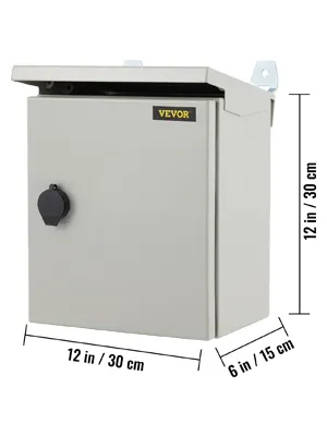 Caja eléctrica VEVOR, caja metálica gris de dimensiones 30 x 15 x 30 cm, montaje en pared con pestillo.