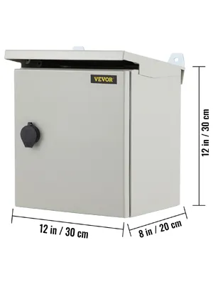 Caja eléctrica VEVOR gris, 12 x 8 x 12 pulgadas, con puerta frontal con cerradura y bridas de montaje
