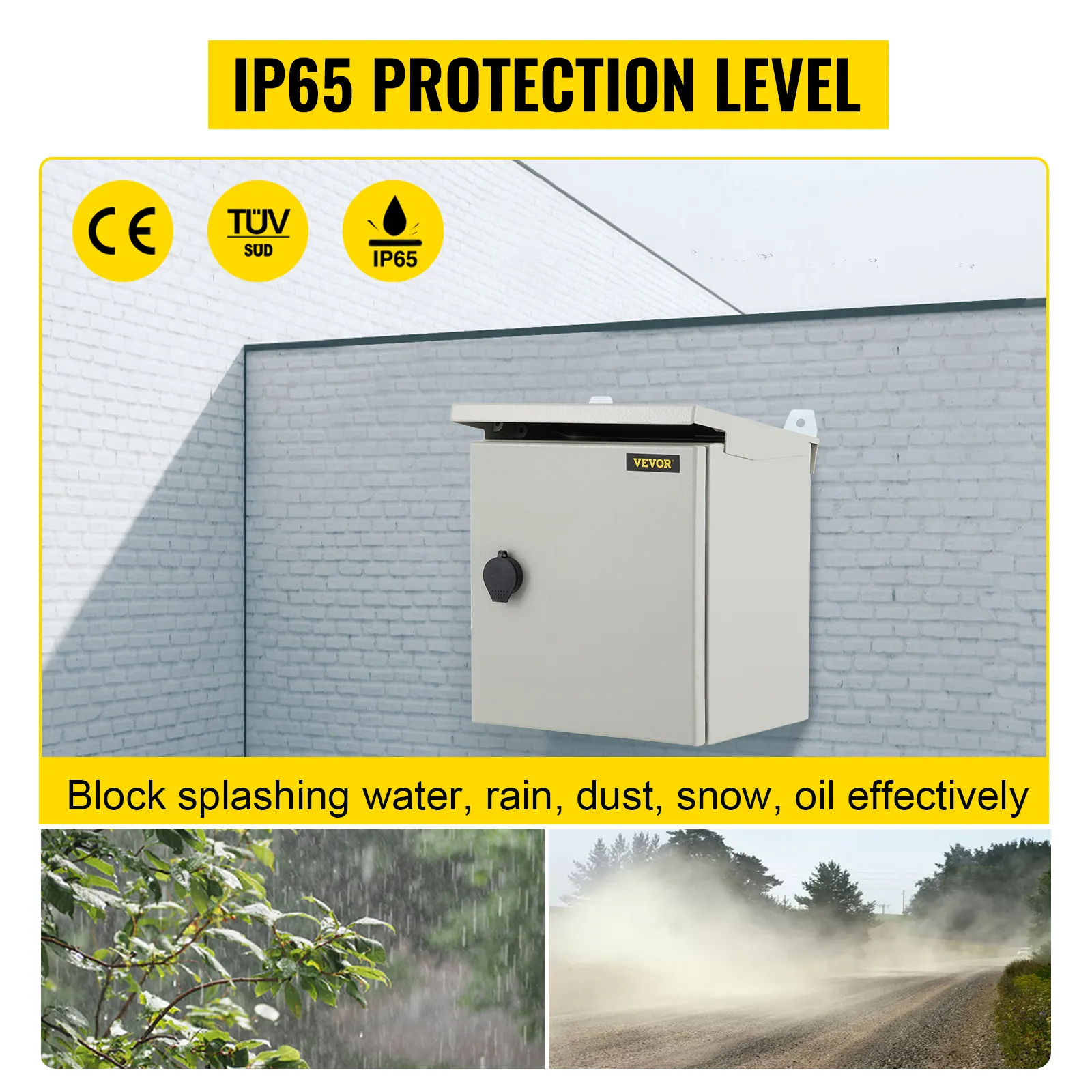 Caja eléctrica VEVOR con grado de protección IP65, protección contra agua, polvo y aceite.