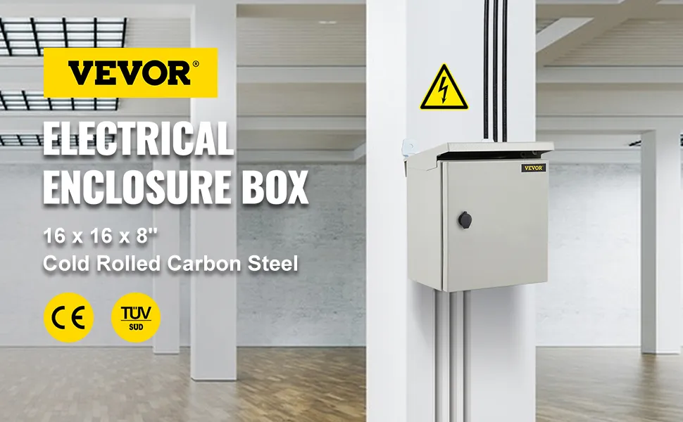 VEVOR electrical enclosure box 16x16x8 inches, cold rolled carbon steel, ce and tüv certified.