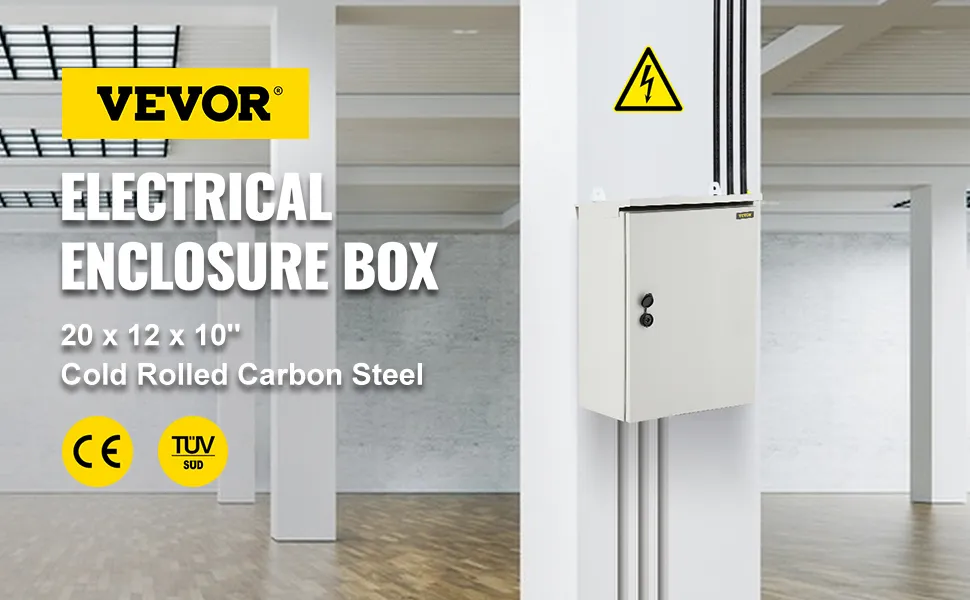 Caja de protección eléctrica VEVOR, 20 x 12 x 10", acero al carbono laminado en frío, con certificación CE y TUV.