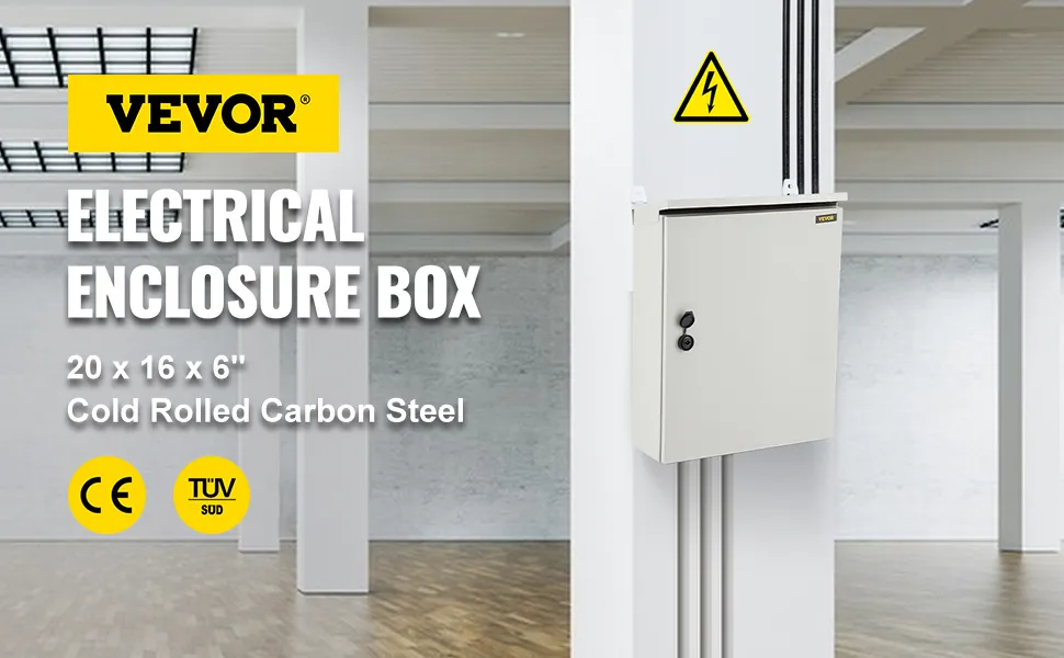 Caja de protección eléctrica VEVOR, 20x16x6", acero al carbono laminado en frío, con certificación ce y tüv.