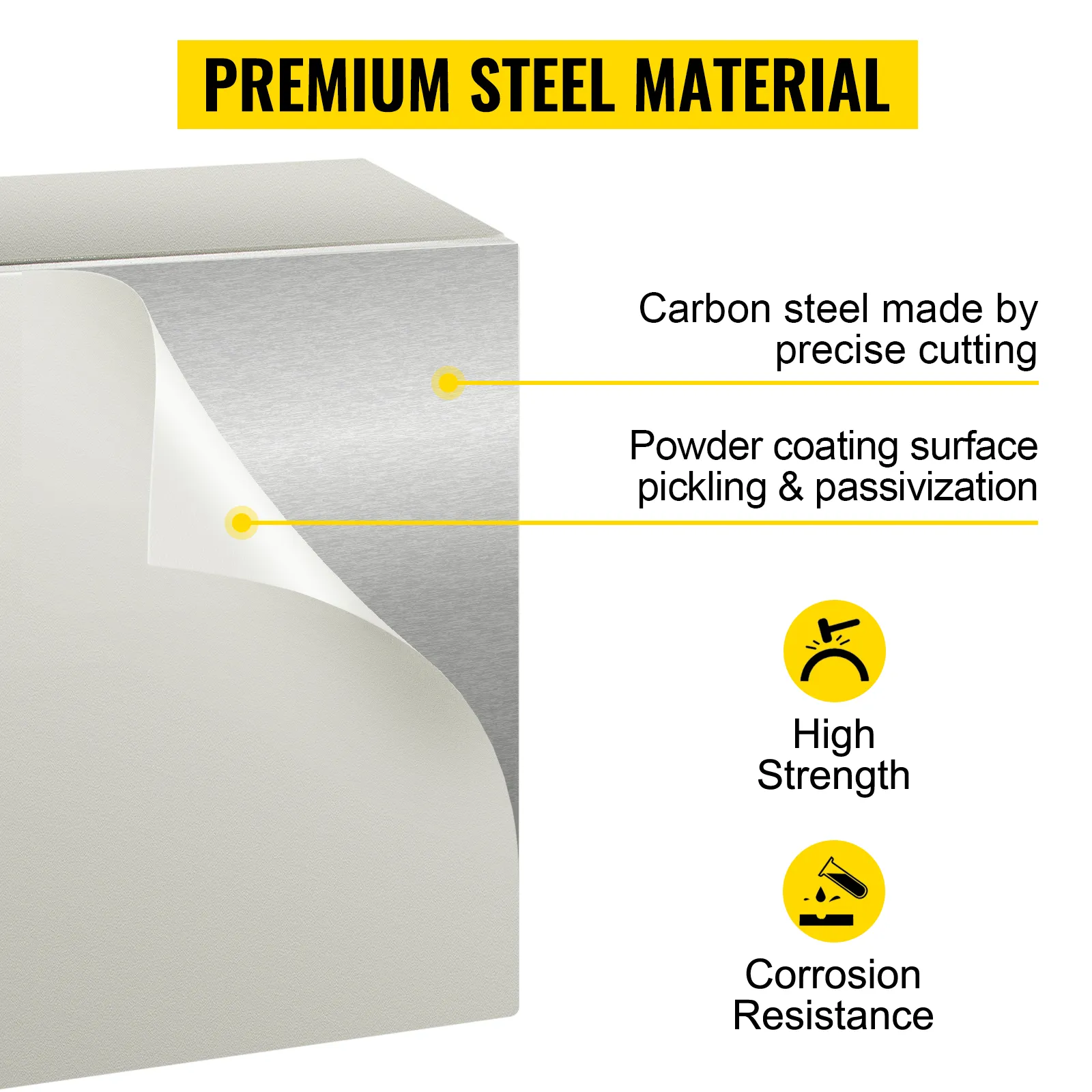 VEVOR electrical enclosure made from carbon steel with powder coating for high strength and corrosion resistance.