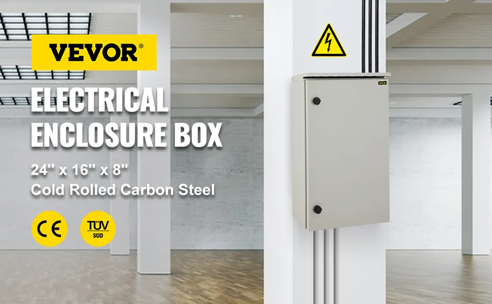 Caja de protección eléctrica VEVOR montada en pared; 24" x 16" x 8" de acero al carbono laminado en frío; con certificación CE y TUV.