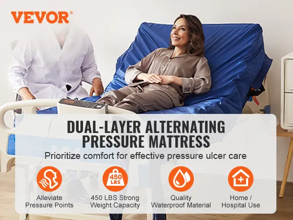 Colchón de presión de aire VEVOR para el cuidado eficaz de las úlceras por presión, soporta hasta 450 libras, impermeable, uso doméstico/hospitalario.