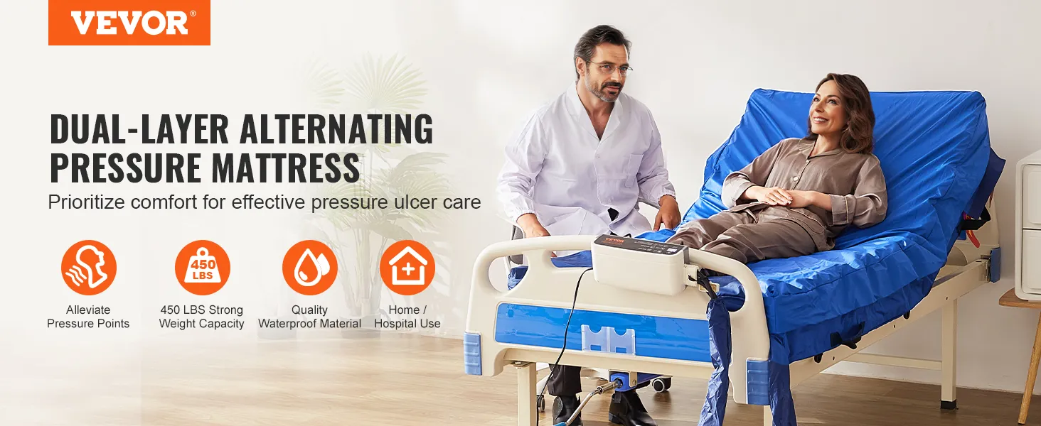 Colchón de presión de aire VEVOR para el cuidado eficaz de las úlceras por presión, soporta hasta 450 libras, impermeable, uso doméstico/hospitalario.