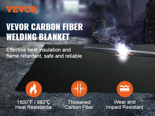 VEVOR welding blanket, carbon fiber, heat and flame resistant, ideal for welding protection.