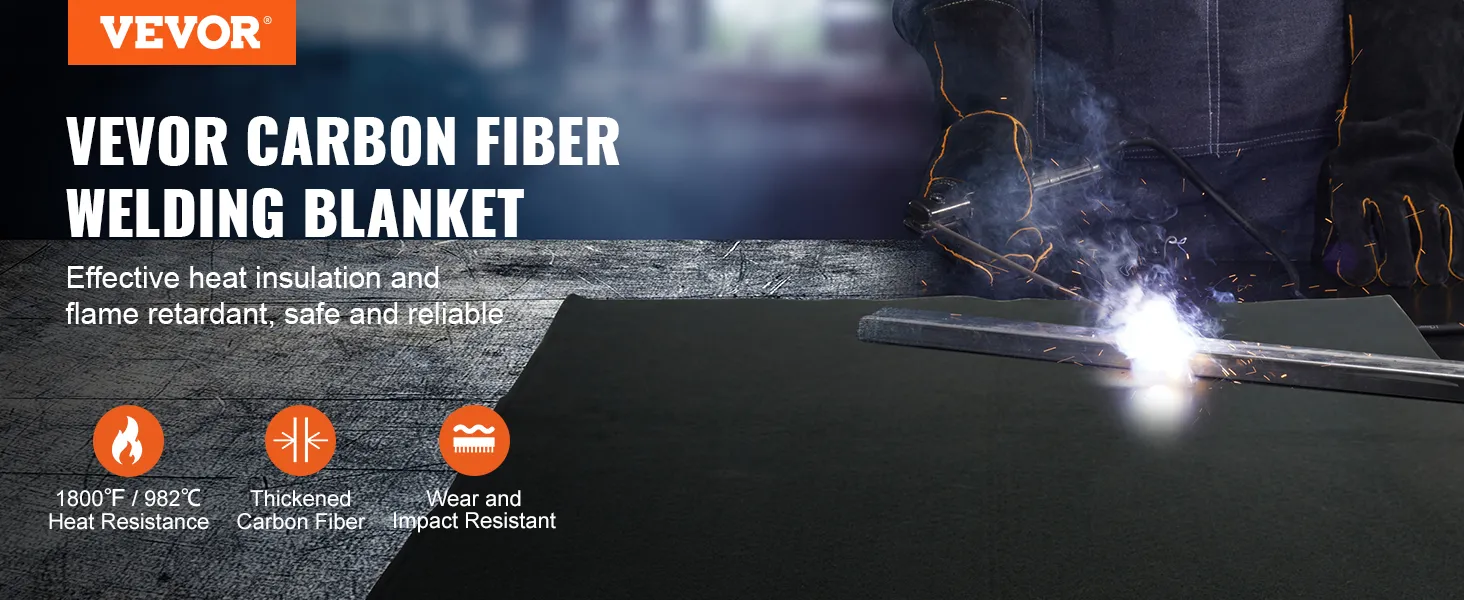 VEVOR welding blanket, carbon fiber, heat and flame resistant, ideal for welding protection.