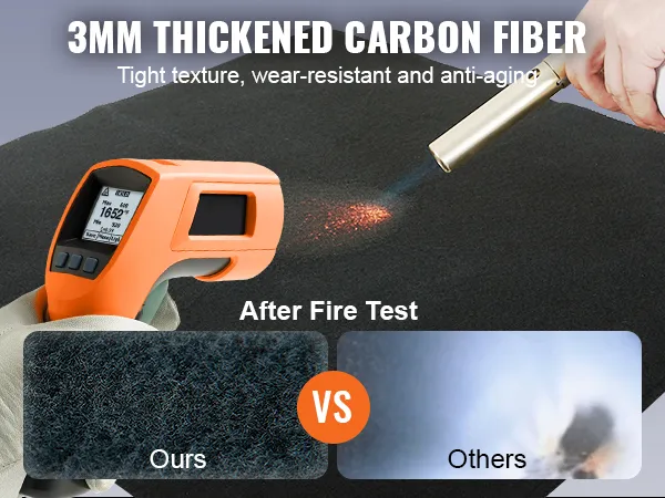 3mm thickened carbon fiber with heat test on VEVOR welding blanket, showing durability and wear resistance.