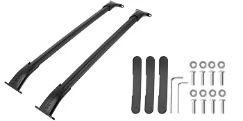 Barras transversales para portaequipajes de techo VEVOR con juego de accesorios y herrajes de instalación.