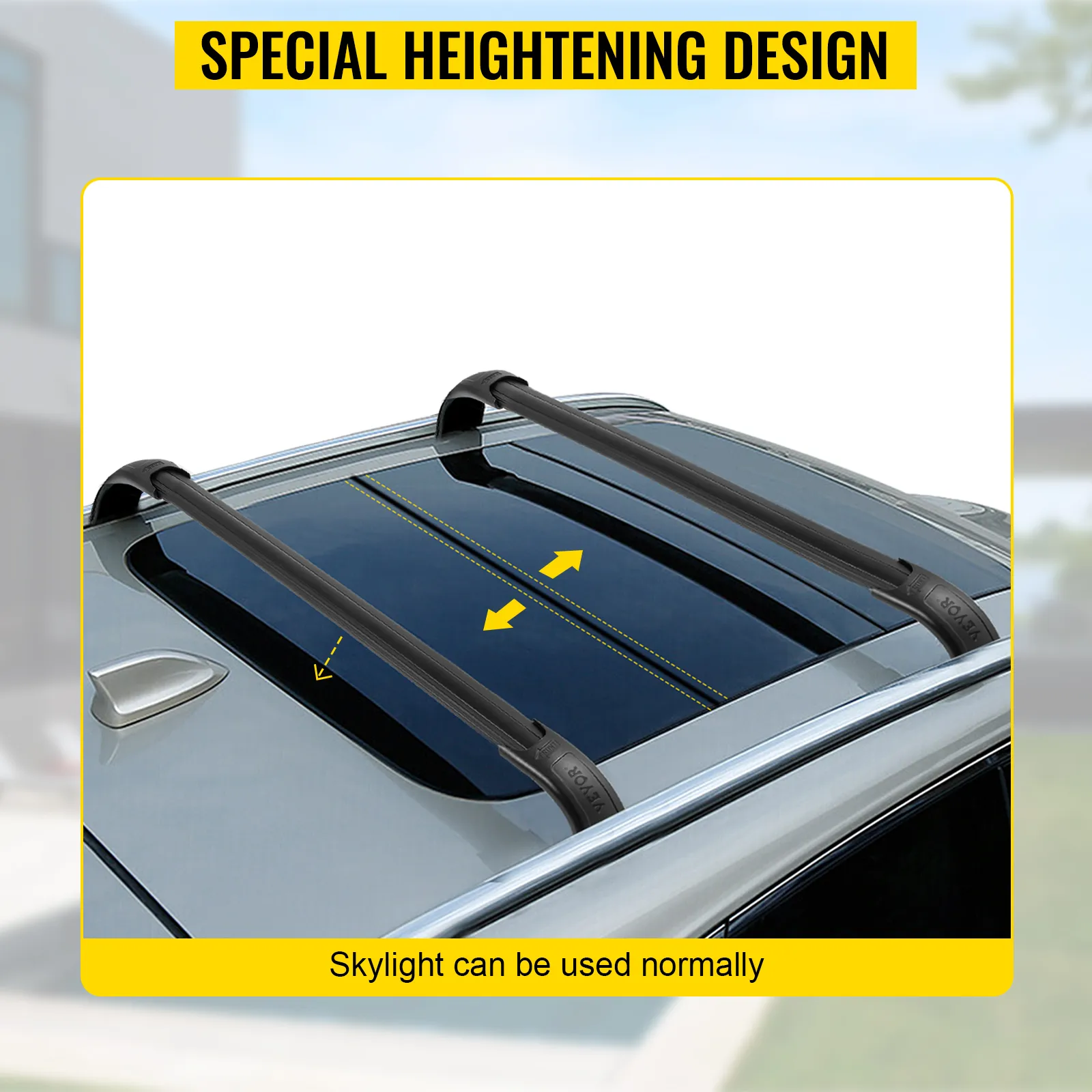 Barras transversales para portaequipajes de techo VEVOR con diseño elevado y compatibilidad con tragaluces.