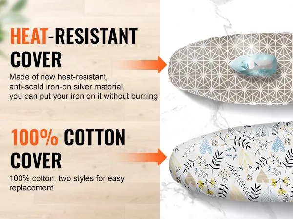 Funda resistente al calor con tabla de planchar VEVOR; también cuenta con funda 100% algodón, disponible en dos estilos.