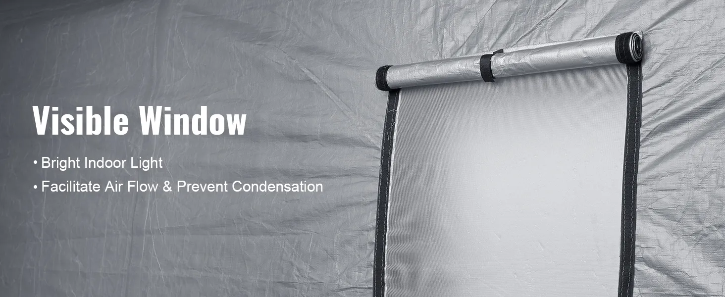 Cobertizo portátil VEVOR con ventana visible para una luz interior brillante y flujo de aire para evitar la condensación.