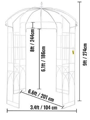 VEVOR garden arbor with dome top, 9ft height, and 3.4ft width, 6.6ft entrance.