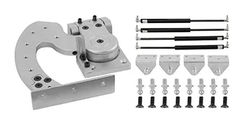 Komponenten des VEVOR-Lambo-Türbausatzes, einschließlich Scharniere, Streben, Halterungen und Schrauben.