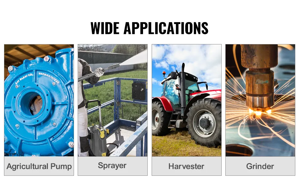 VEVOR 2hp electric motor wide applications: agricultural pump, sprayer, harvester, grinder.