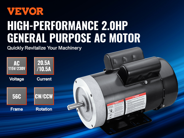 VEVOR 2HP Electric Motor 1725RPM AC 115V/230V 56C Frame 1