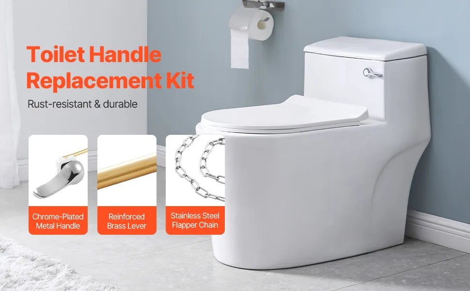 1 Set Universal Toilet Handle Replacement Kit With Stainless Steel Flapper Chain And Aluminum Alloy Arm, White Front Mount Toilet Flush Handle Replacement Toilets Handles Lever Replacements, White