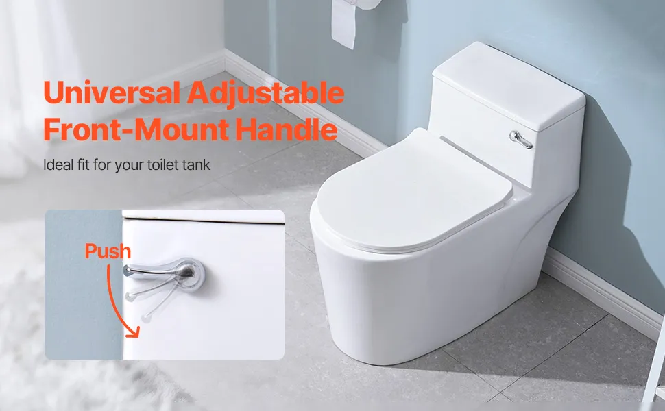 1 Set Universal Toilet Handle Replacement Kit With Stainless Steel Flapper Chain And Aluminum Alloy Arm, White Front Mount Toilet Flush Handle Replacement Toilets Handles Lever Replacements, White