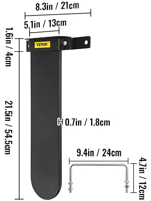 VEVOR chainsaw holder with measurements: 21x4cm, 13cm, 54.5cm, 1.8cm, 24x12cm.