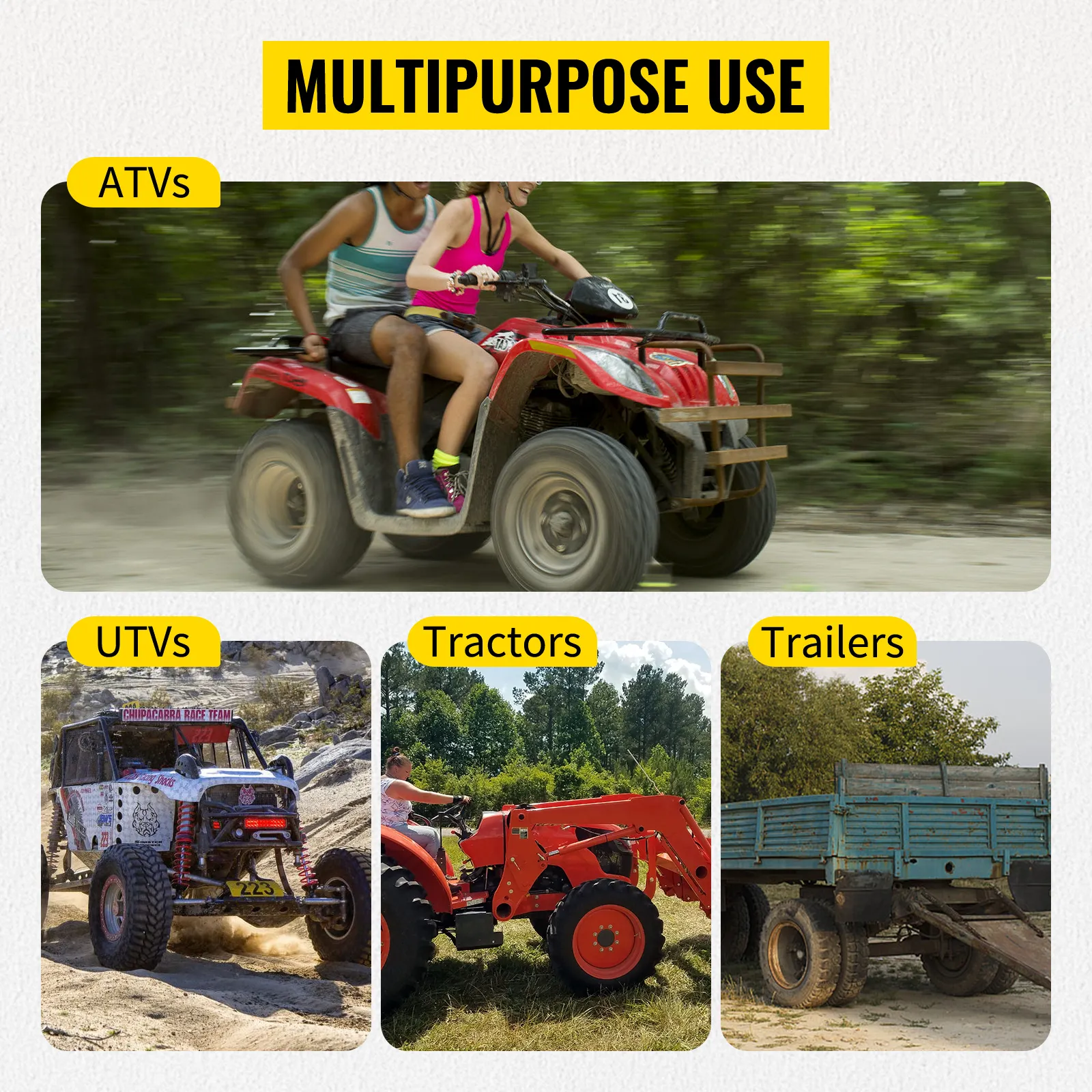multipurpose use of VEVOR chainsaw holder on atvs, utvs, tractors, and trailers.