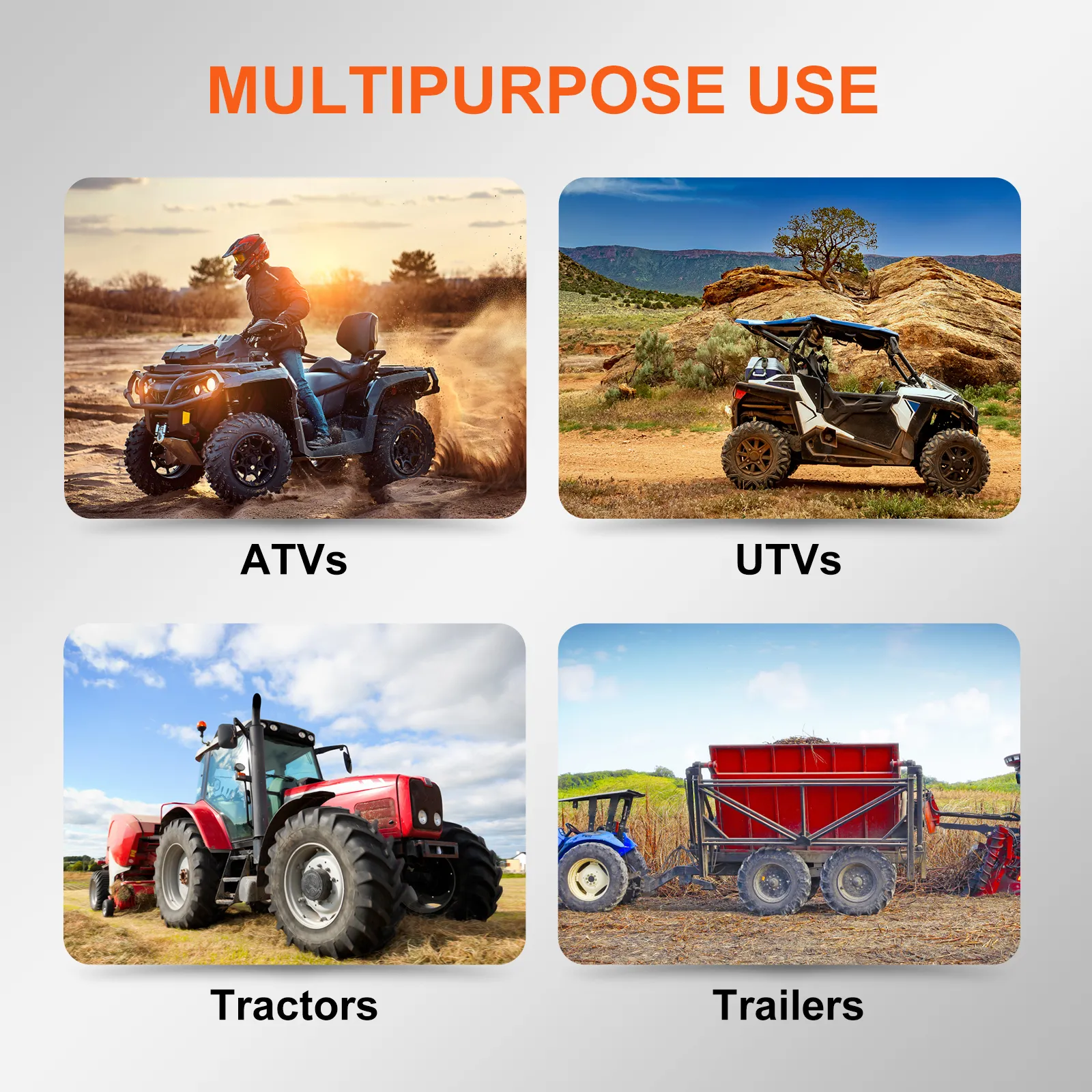 Uso multiusos: vehículos todo terreno, vehículos utilitarios deportivos, tractores, remolques. Ideal para soporte de motosierra VEVOR. Vehículos al aire libre.