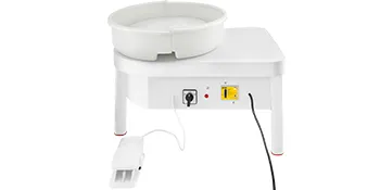 Torno de cerámica VEVOR con pedal y panel de control, diseño blanco y compacto.