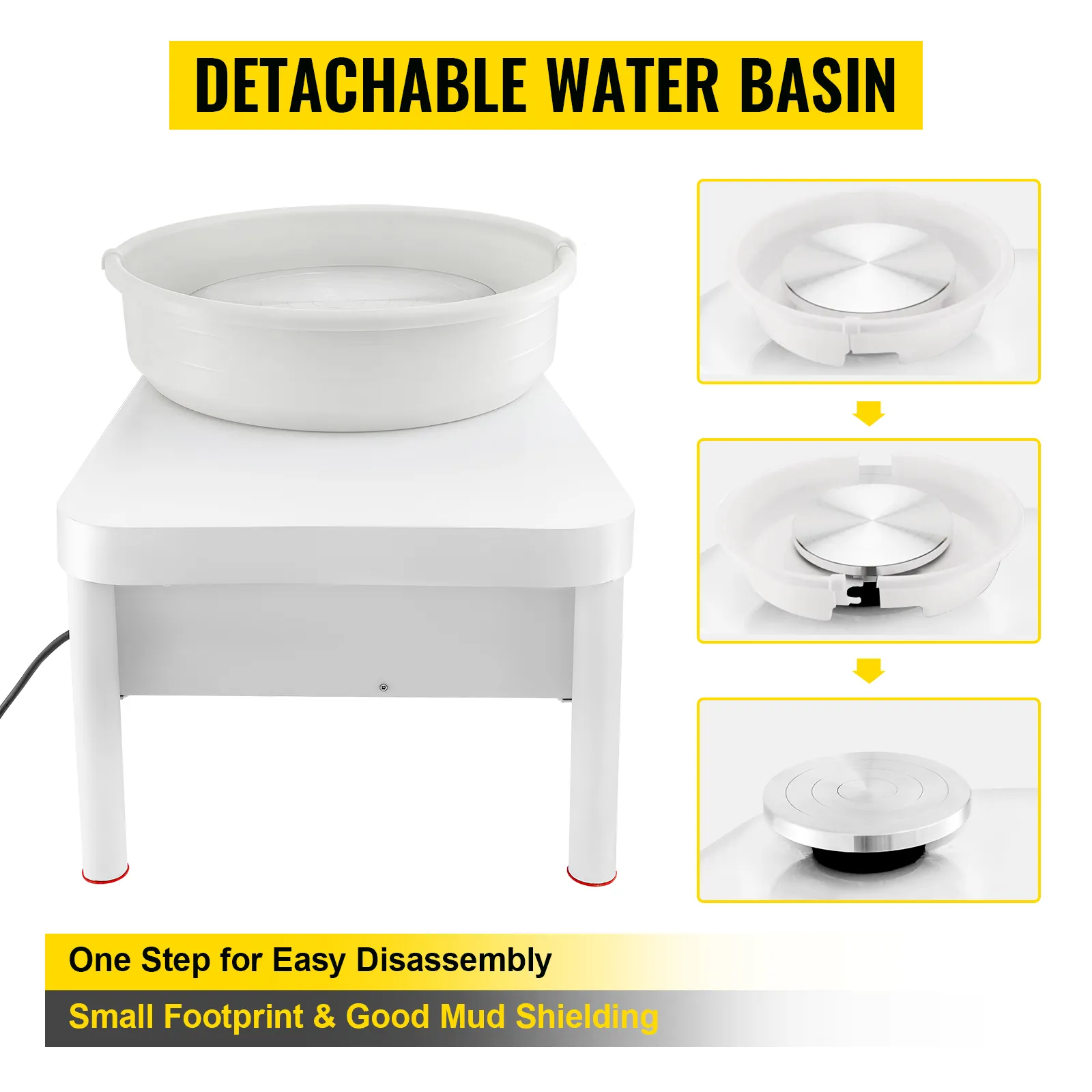 Torno de cerámica VEVOR con depósito de agua desmontable para un fácil desmontaje y protección contra el barro.