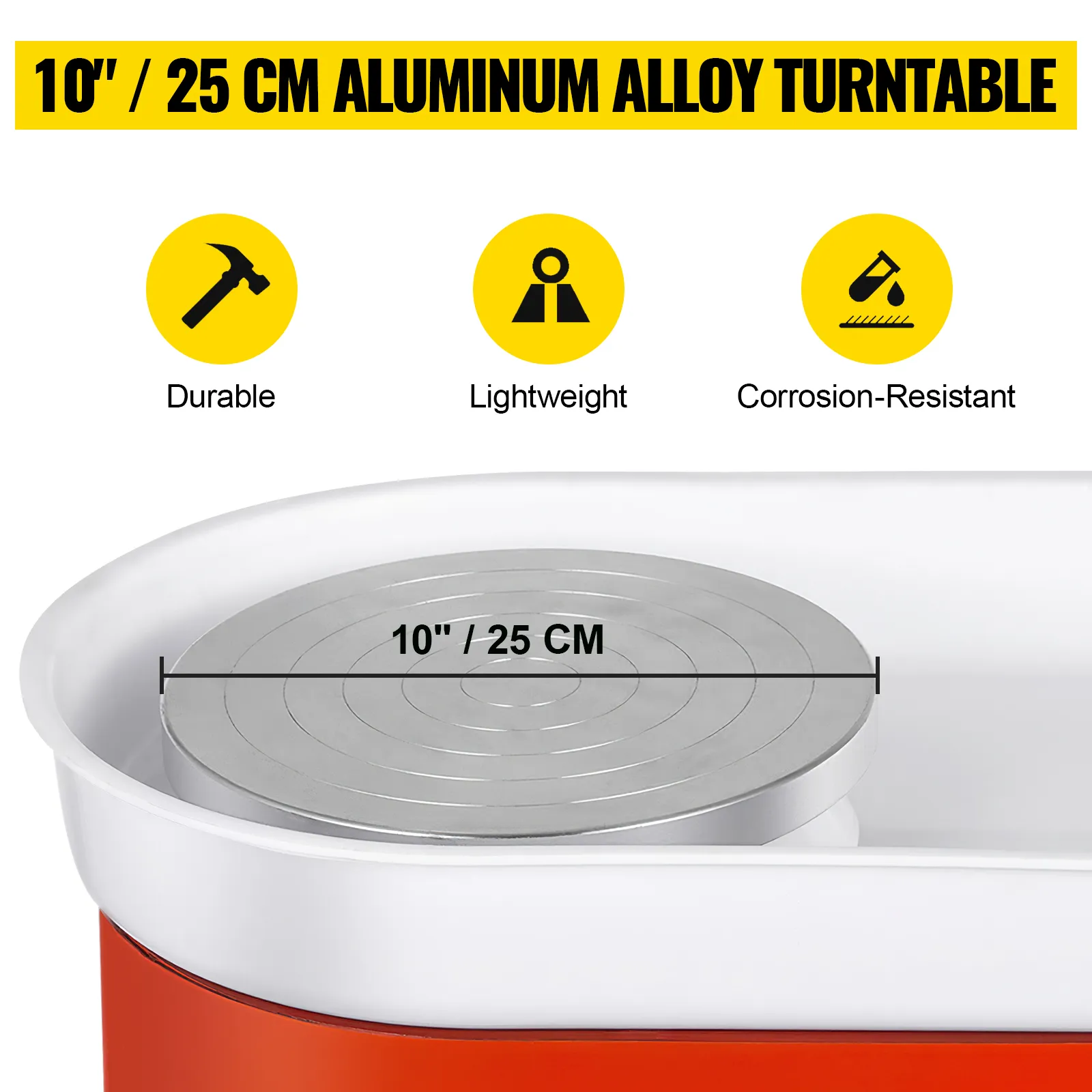 10 Zoll/25 cm Drehteller aus Aluminiumlegierung auf VEVOR-Töpferscheibe, langlebig, leicht, korrosionsbeständig.