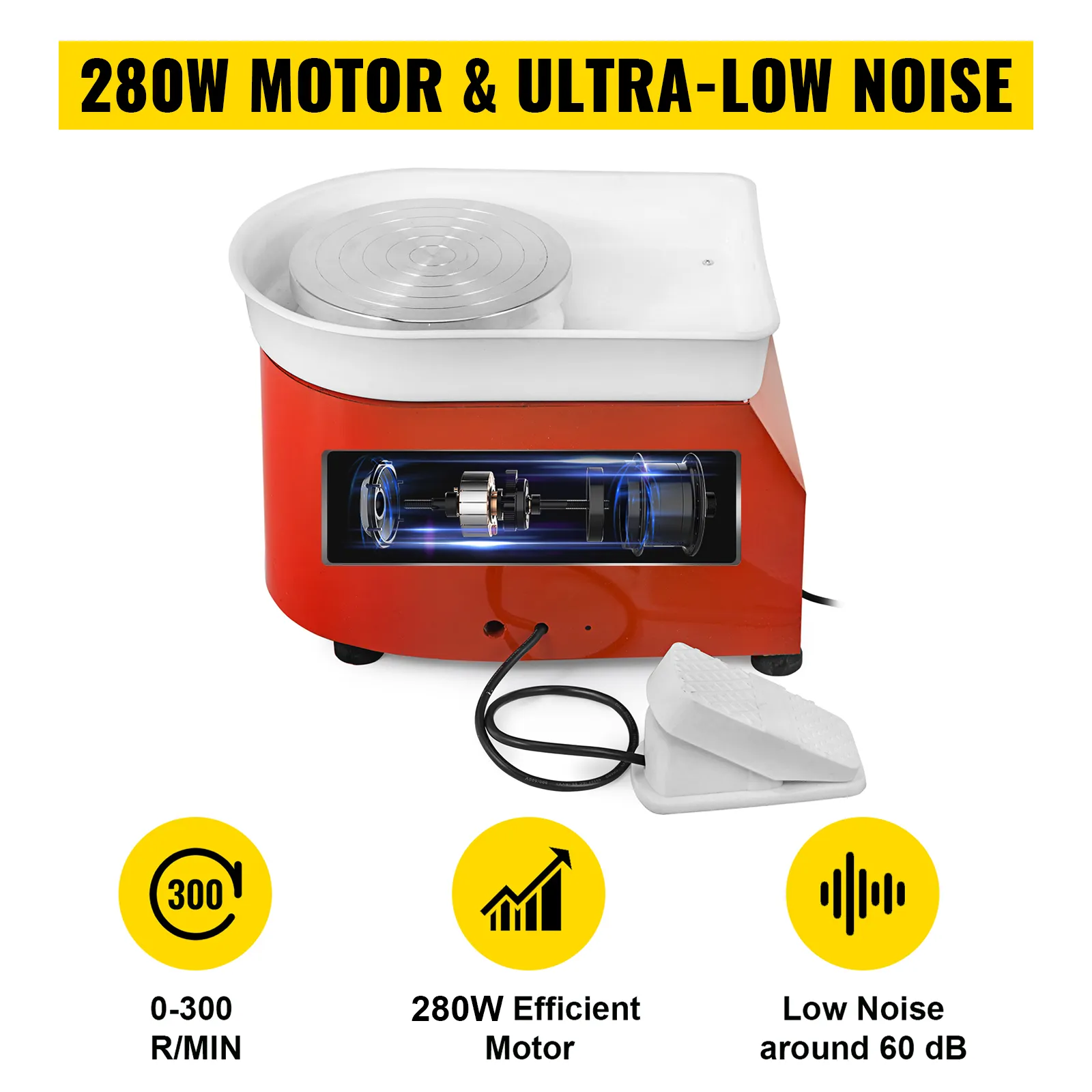 VEVOR-Töpferscheibe mit 280-W-Motor, extrem leise und einstellbarer Geschwindigkeit.