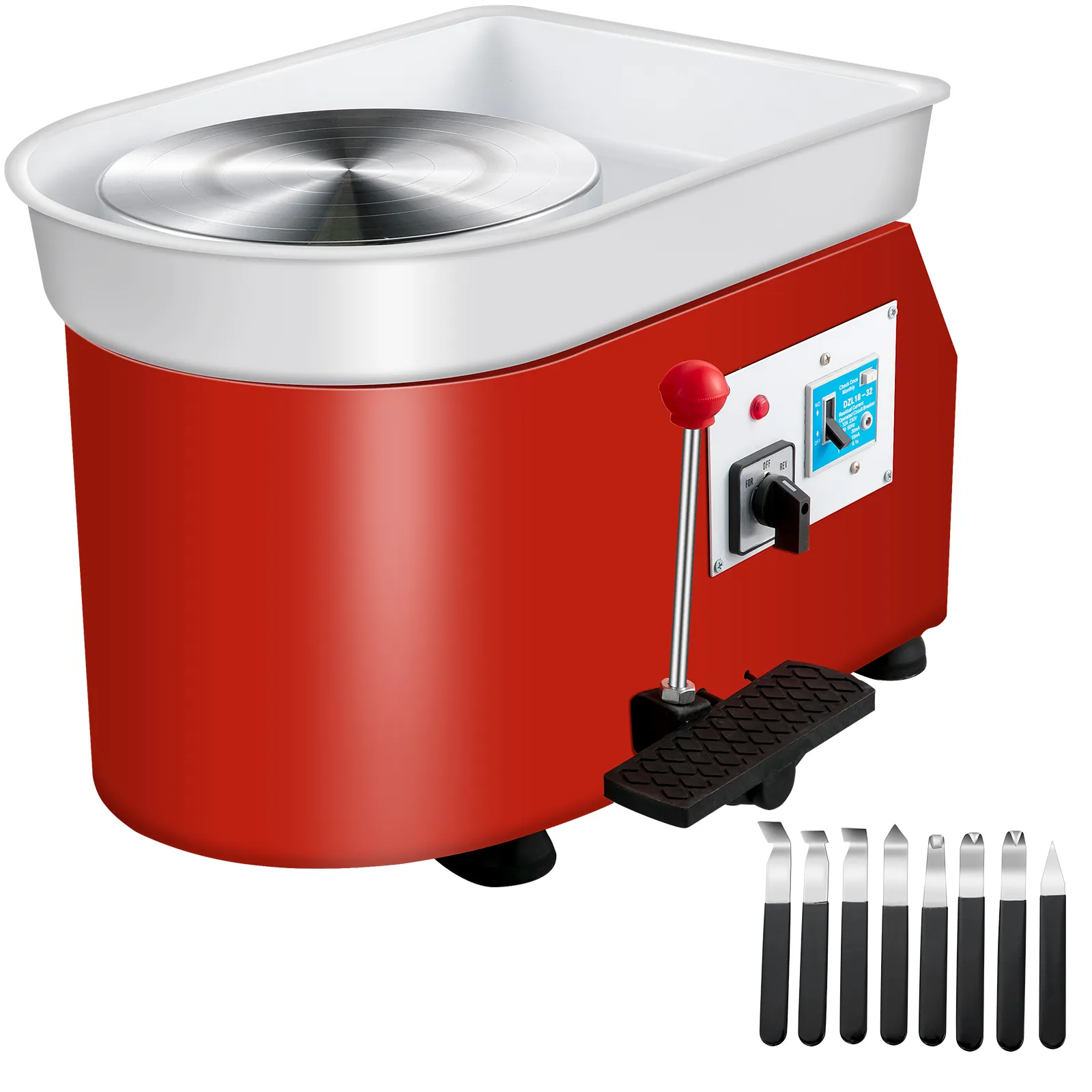 Rueda de alfarero roja VEVOR con pedal y juego de herramientas para esculpir.