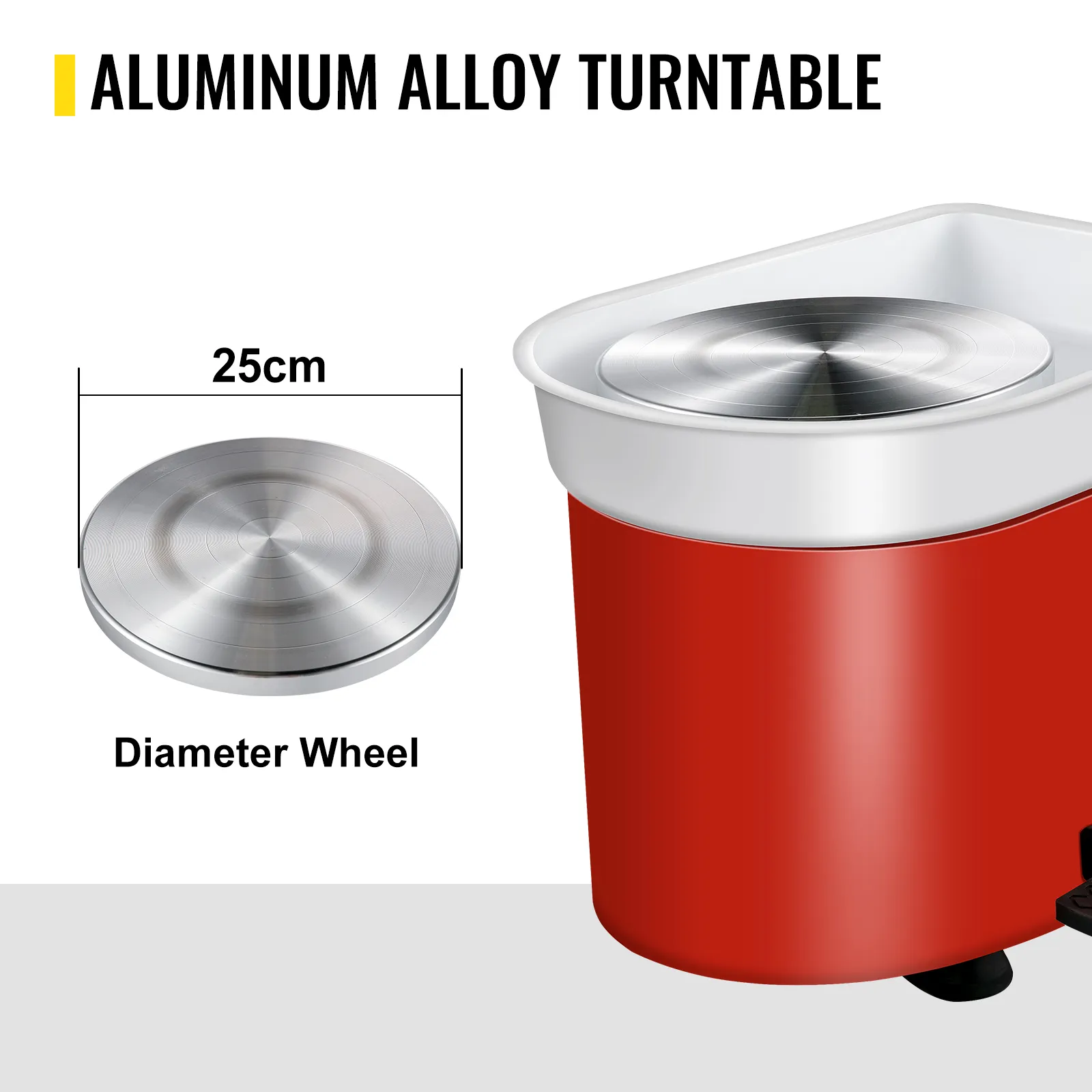 Torno de cerámica VEVOR rojo y blanco con plato giratorio de aleación de aluminio de 25 cm.