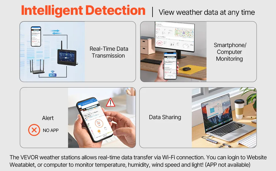VEVOR 7-in-1 Wi-Fi Weather Station 7 in TFT Display Wireless Outdoor Sensor