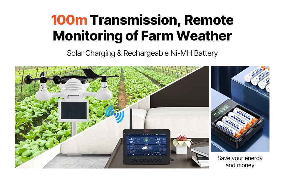 VEVOR 7-in-1 Wi-Fi Weather Station 7 in TFT Display Wireless Outdoor Sensor