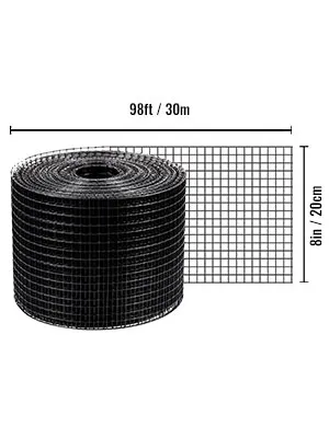 black 98ft x 8in mesh roll with measurements, showcasing VEVOR solar panel guard.
