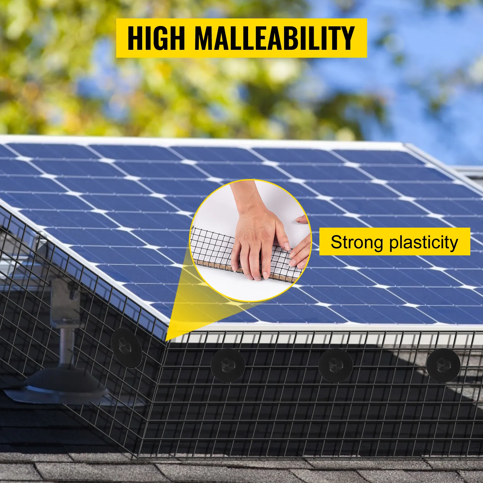 VEVOR solar panel guard showing high malleability and strong plasticity features.