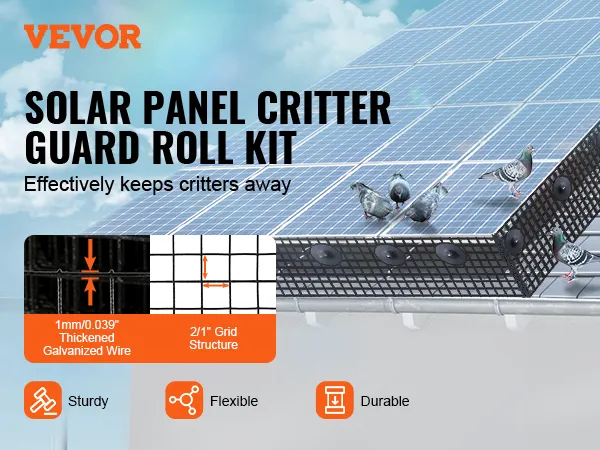 VEVOR solar panel bird guard keeps pigeons away with sturdy, flexible, and durable mesh.